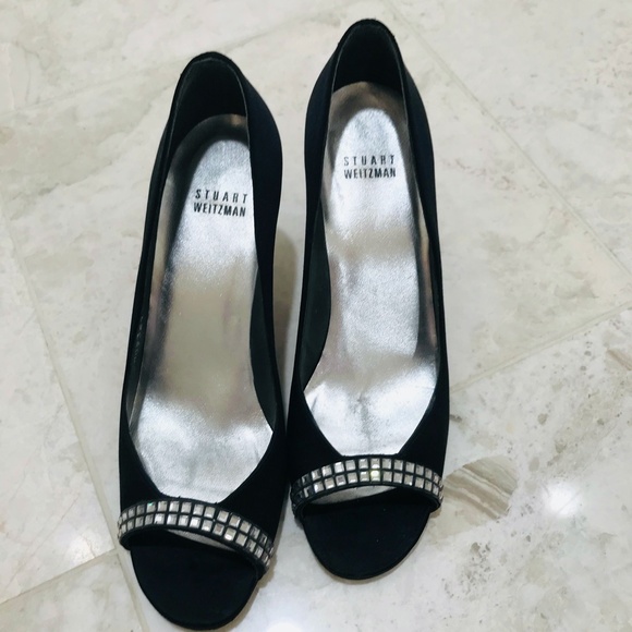 STUART WEITZMAN Pumps {7M} Open-Toe Black Crystals - Picture 2 of 10